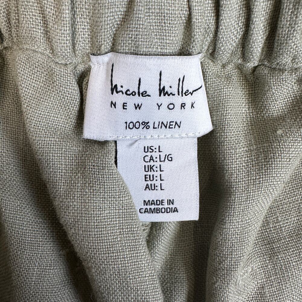 Nicole Miller Pants Womens L Light Green Linen High Rise Belted Preppy Boho Chic